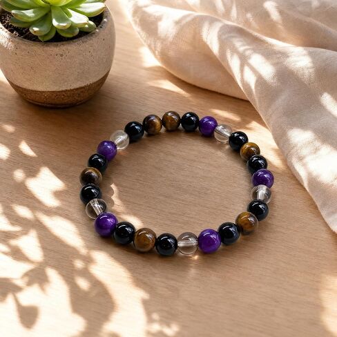Tiger's Eye Beaded Bracelet, Mixed Healing Stone Stretch Bracelet 8mm Beads Protection Jewelry for Men Women, 7 Inch Elastic Wristband for Meditation Yoga in Kuwait
