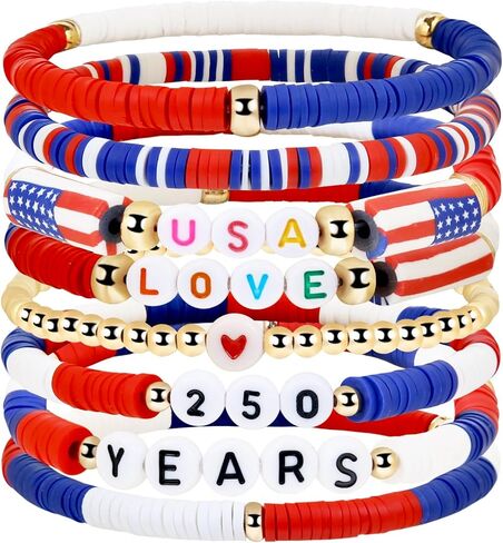 4th of July Outfits for Women 8 Pack Patriotic Bracelets: Red White and Blue Outfit Accessories for Women Men Teens, USA 250 Anniversary America Merchandise Party Supplies in Saudi Arabia