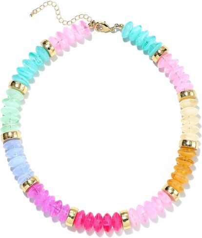 RISHEGAE Chunky Beaded Necklace for Women Boho Resin Beaded Choker Necklace Adjustable Surfer Beach Strand Necklaces Gold Handmade Acrylic Beads Jewelry Gift for Women in Saudi Arabia