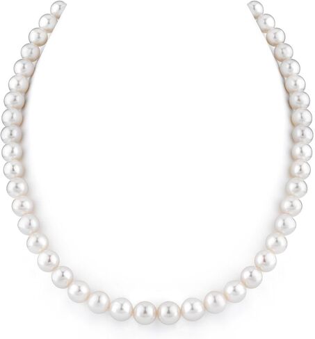 The Pearl Source 14K Gold 8-9mm AAA Quality White Freshwater Cultured Pearl Necklace for Women in 18" Princess Length in Saudi Arabia