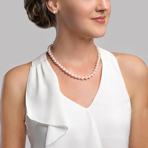 The Pearl Source 14K Gold 8-9mm AAA Quality White Freshwater Cultured Pearl Necklace for Women in 18" Princess Length in Saudi Arabia