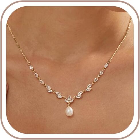 Pearl Necklaces for Women Trendy, Dainty 14k Gold Plated Single Pearl Necklace Simple Drop Charm Pendant Wedding Bride Bridesmaid Necklace Gold Jewelry for Women Birthday Gifts Accesory in Saudi Arabia