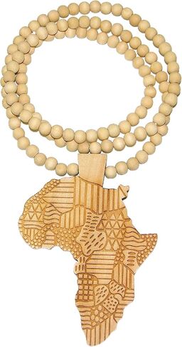 GWOOD Africa Goodwood Large Maple Color Wood Replica Map Pendant Necklace in Kuwait