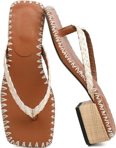 Women Flip Flops Squared Toe Chunky Low Heels Thong Sandals Slip On For Casual Summer Beach Slides in Saudi Arabia
