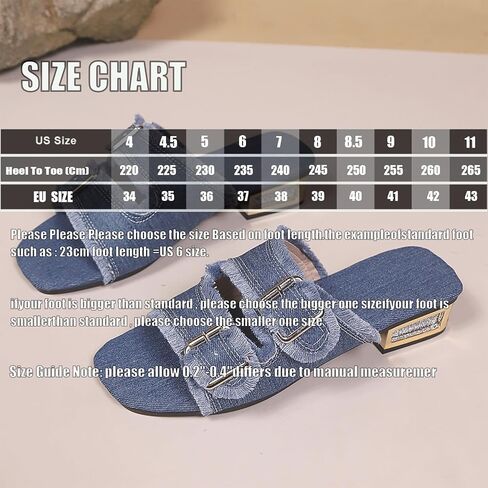 Women's Block Heel Denim Slides Sandals Fashion Two Buckle Strap Slip On Non Slip Square Round Toe Low Heel outdoor Walking Work Sandals for Vacation Daily Wear in Saudi Arabia