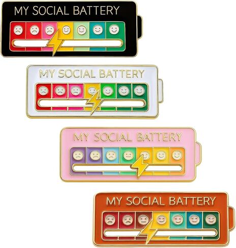 4 Pcs Social Battery Pin,My Social Battery Slider Pin,Pins For Backpacks 7 Days A Week For Clothing Decoration Backpacks Bags Hats Gifts,Zinc Alloy Material With Oil Drop Finish in Saudi Arabia