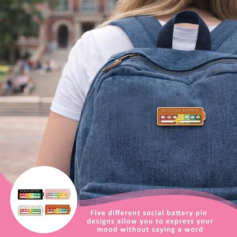 4 Pcs Social Battery Pin,My Social Battery Slider Pin,Pins For Backpacks 7 Days A Week For Clothing Decoration Backpacks Bags Hats Gifts,Zinc Alloy Material With Oil Drop Finish in Saudi Arabia