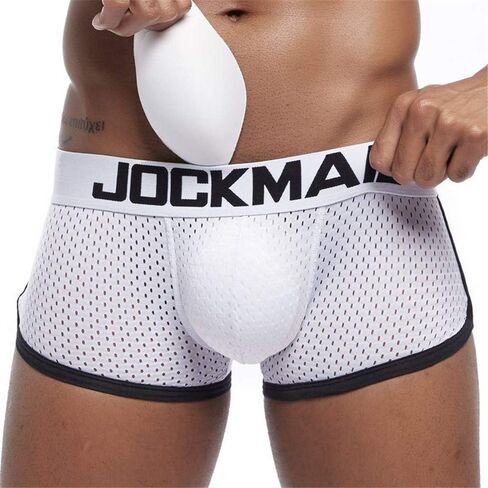 JOCKMAIL Mens Underwear Boxer Mesh Mens Padded Underwear Boxer with Hip Pad Men's Boxers Medium White in Kuwait