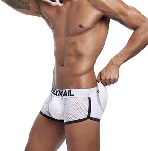 JOCKMAIL Mens Underwear Boxer Mesh Mens Padded Underwear Boxer with Hip Pad Men's Boxers Medium White in Kuwait