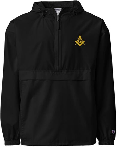Masonic Embroidered Champion Packable Jacket, Gold Square & Compass Freemason Windbreaker Jacket, SM-2XL in Saudi Arabia