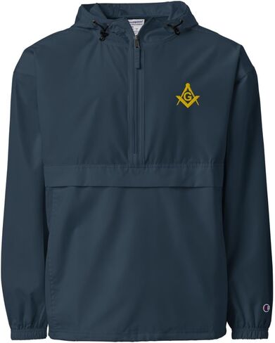 Masonic Embroidered Champion Packable Jacket, Gold Square & Compass Freemason Windbreaker Jacket, SM-2XL in Saudi Arabia