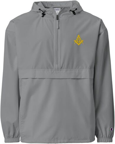 Masonic Embroidered Champion Packable Jacket, Gold Square & Compass Freemason Windbreaker Jacket, SM-2XL in Saudi Arabia