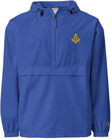 Masonic Embroidered Champion Packable Jacket, Gold Square & Compass Freemason Windbreaker Jacket, SM-2XL in Saudi Arabia