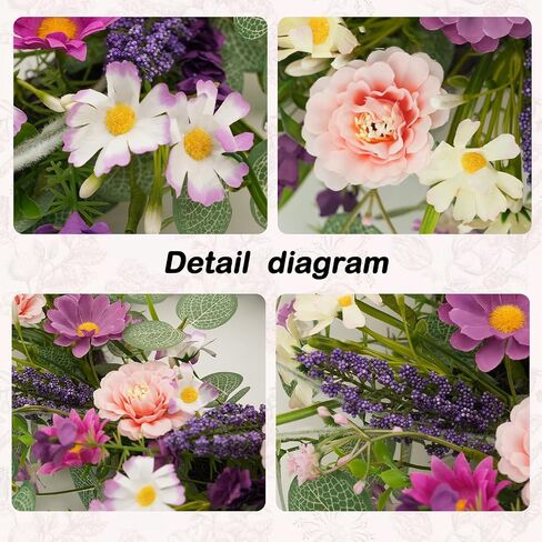 20 Inch Spring Summer Floral Wreaths for Front Door, Colorful Wreath with Eucalyptus & Boxwood, Pink Camellia, Purple Daisy, Lavender for Indoor Outdoor Porch Wall Window Wedding Home Decor in Saudi Arabia