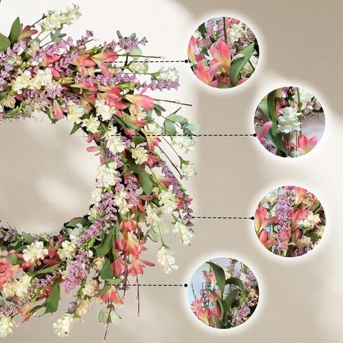 24 Inch Spring Summer Wreath for Front Door – with Colorful Flowers & Green Leaves – Indoor Outdoor Farmhouse Porch Window Wall Decor, All-Season in Saudi Arabia