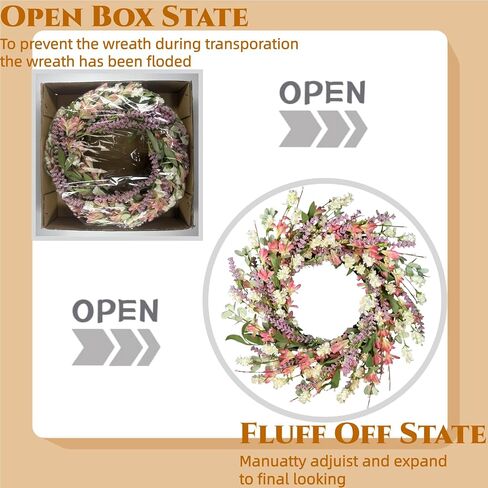 24 Inch Spring Summer Wreath for Front Door – with Colorful Flowers & Green Leaves – Indoor Outdoor Farmhouse Porch Window Wall Decor, All-Season in Saudi Arabia