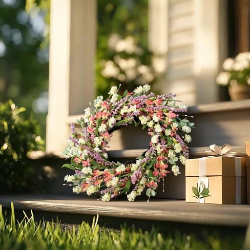 24 Inch Spring Summer Wreath for Front Door – with Colorful Flowers & Green Leaves – Indoor Outdoor Farmhouse Porch Window Wall Decor, All-Season in Saudi Arabia