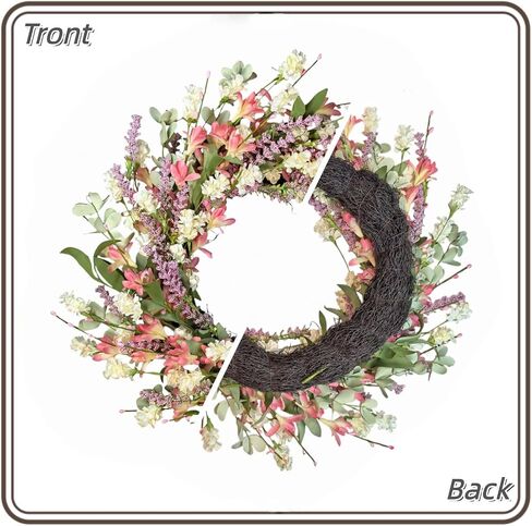24 Inch Spring Summer Wreath for Front Door – with Colorful Flowers & Green Leaves – Indoor Outdoor Farmhouse Porch Window Wall Decor, All-Season in Saudi Arabia