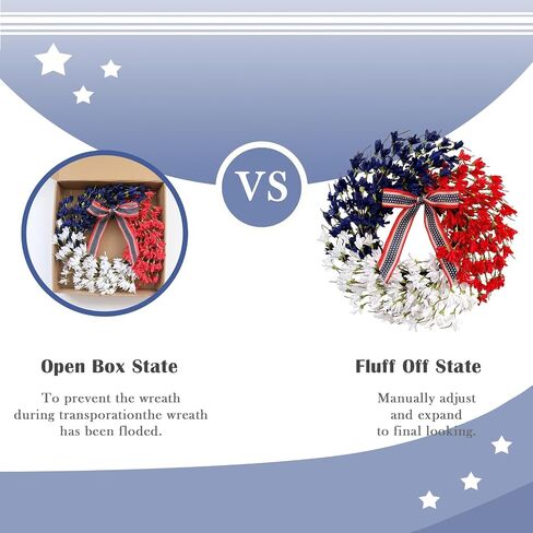 4th of July Wreaths for Front Door 22 Inch, Patriotic Wreath with Red White and Blue Forsythia Flowers for American Memorial Day, Independence Day Decor in Kuwait
