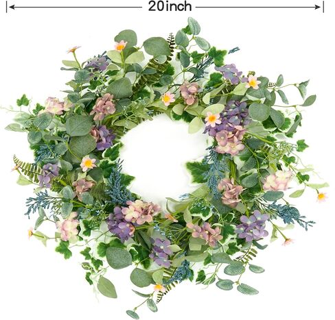 WreathDream Artificial Spring Wreaths for Front Door Summer Door Wreath with Purple Hydrangea Flowers for Front Door Indoor Outdoor Porch Farmhouse Home Wall Window Festival Wedding Decor in Saudi Arabia