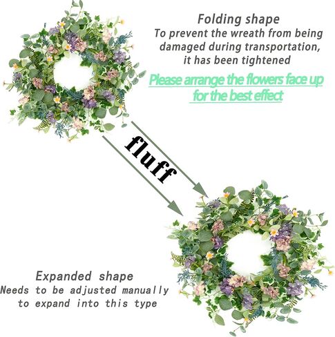 WreathDream Artificial Spring Wreaths for Front Door Summer Door Wreath with Purple Hydrangea Flowers for Front Door Indoor Outdoor Porch Farmhouse Home Wall Window Festival Wedding Decor in Saudi Arabia