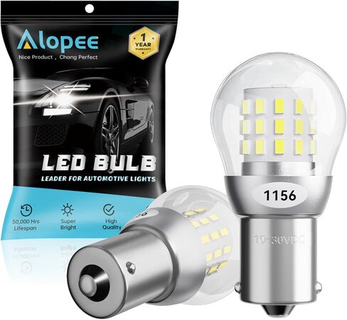 Alopee 1156 LED Bulb Amber 10-30V DC 1156 Bulb Replacement for 1141 1003 7506 P21W Blinker Light, Turn Signal Bulb 3014 Chips, Non Polarity, Pack of 2 in Kuwait
