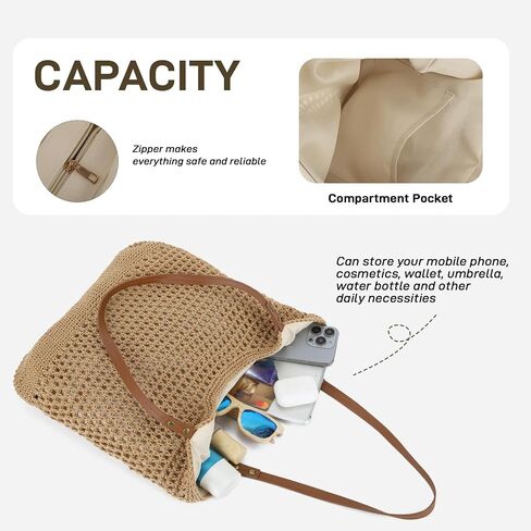 Crochet Beach Bag for Women, Crochet Summer Hobo Purse Bag, Knitted Vacation Travel Boho Shoulder Handbag 2026 in Kuwait