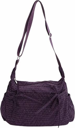 Plaid Crossbody Bag, Slouch Hobo Crossbody Bags, Cute Messenger Bag, Nylon Crescent Crossbody Purse, Casual Everyday Purse | Slouch Crossbody Bag in Kuwait