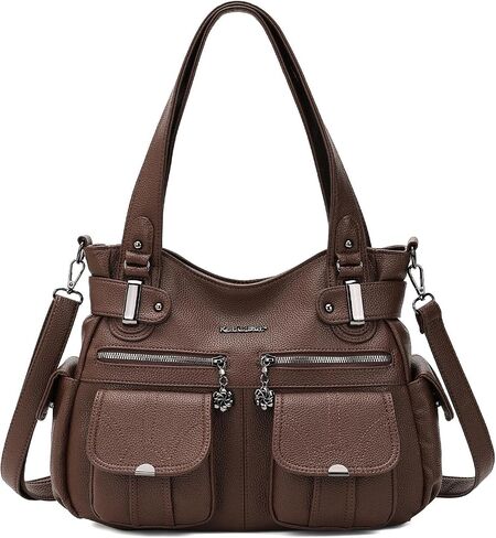 KouLi Buir Large Tote Bag for Women, Multi-Pocket Hobo Shoulder Purse, Soft PU Leather Crossbody Bag and Handbag in Saudi Arabia