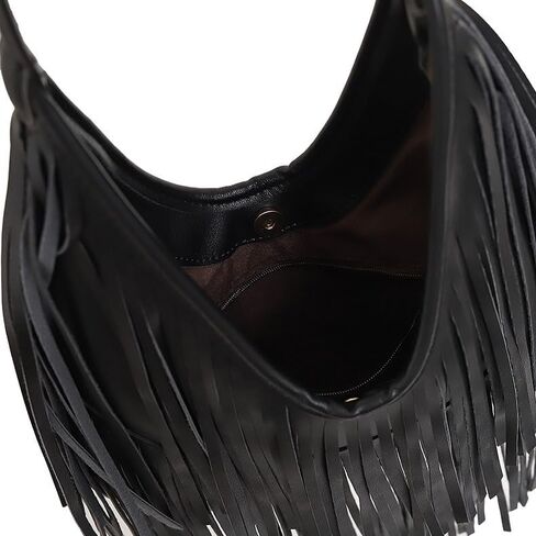 Black Fringe Purses for Women, Vintage Western Vegan PU Leather Fringe Bag, Black Hobo Shoulder Bag Hippie Crossbody Handbag in Saudi Arabia