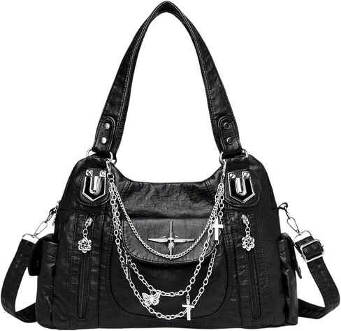 Vintage Y2K Hobo Bag Punk Tote Bag for Women Faux Leather Gothic Purse and Handbags with Adjustable Strap in Saudi Arabia