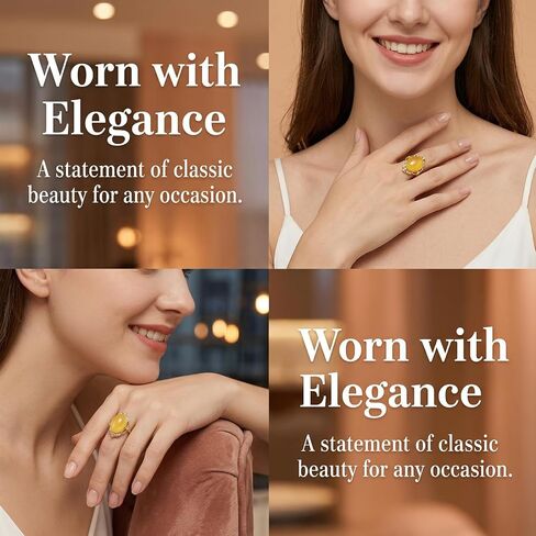 S925 Silver 18K Gold Plated Yellow Stone Vintage Filigree Ring, Adjustable Open Band, Classic Elegant Jewelry for Women Daily Gifting in Saudi Arabia