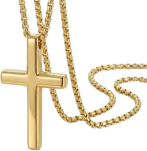 14K Gold Cross Necklaces for Men,Crosses Pendant Necklace for Mens Minimalist Religion Jewelry Chunky Box Chain 24in in Saudi Arabia