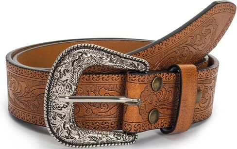 Adjustable Vintage Western-Belts for Women Men Engraved Buckle-Belts Cowboy-Cowgirl-Belt (Waist for 29"-39") in Kuwait