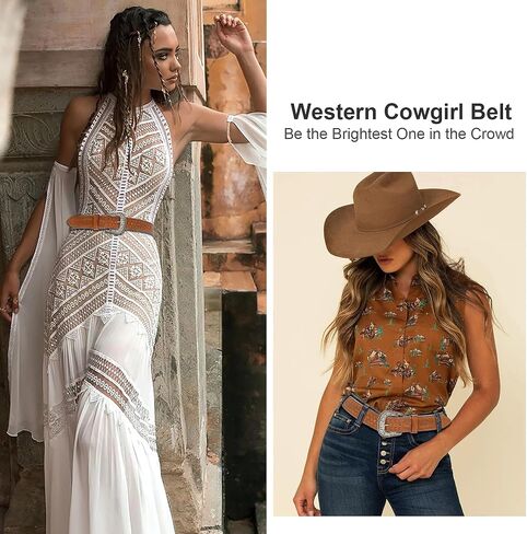 Adjustable Vintage Western-Belts for Women Men Engraved Buckle-Belts Cowboy-Cowgirl-Belt (Waist for 29"-39") in Kuwait