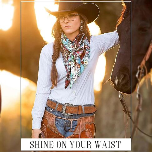 Adjustable Vintage Western-Belts for Women Men Engraved Buckle-Belts Cowboy-Cowgirl-Belt (Waist for 29"-39") in Kuwait