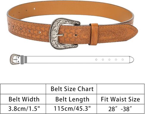 Adjustable Vintage Western-Belts for Women Men Engraved Buckle-Belts Cowboy-Cowgirl-Belt (Waist for 29"-39") in Kuwait