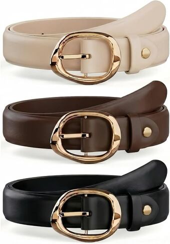 West Leathers 3 Pack Women's Leather Belts with Gold Buckle, 1.1"&12 Holes Adjustable Belts for Women Jeans Dresses & Pants in Kuwait