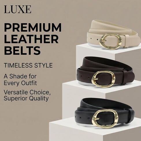 West Leathers 3 Pack Women's Leather Belts with Gold Buckle, 1.1"&12 Holes Adjustable Belts for Women Jeans Dresses & Pants in Kuwait