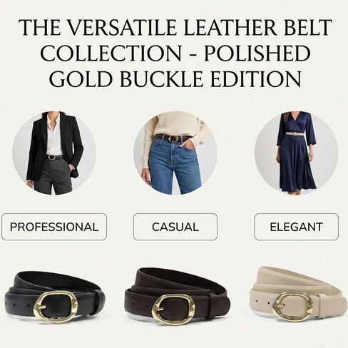 West Leathers 3 Pack Women's Leather Belts with Gold Buckle, 1.1"&12 Holes Adjustable Belts for Women Jeans Dresses & Pants in Kuwait