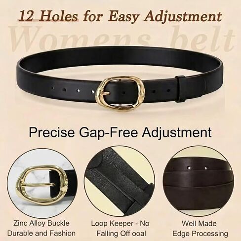 West Leathers 3 Pack Women's Leather Belts with Gold Buckle, 1.1"&12 Holes Adjustable Belts for Women Jeans Dresses & Pants in Kuwait