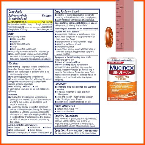Mucinex Sinus-Max Max Strength Pressure, Pain & Cough Liquid Gels 16 ea ( Pack of 2) in Kuwait