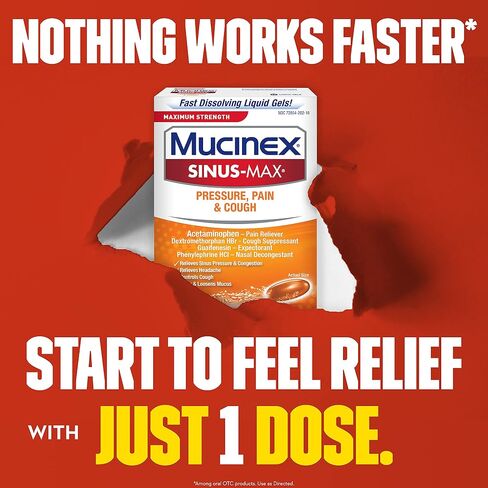Mucinex Sinus-Max Max Strength Pressure, Pain & Cough Liquid Gels 16 ea ( Pack of 2) in Kuwait