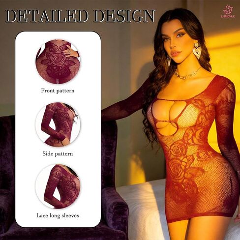 Lingerie Sets for Women Lace Sexy, One Size Fits All lingerie for Rose Pattern, Lenceria Openwork Sexy Para Cojer Claret in Saudi Arabia