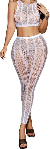 Womens Fishnet Bodystocking Set Sexy Two Piece Lingerie Set Stripper Outfit in Saudi Arabia