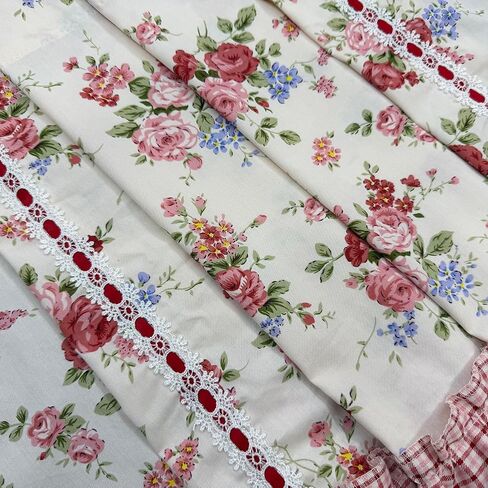 Country Rose Floral Valance Curtain Tie Up Gingham Ruffled Swag Curtain Light Filtering Rod Pocket Balloon Short Curtain for Kitchen Sink/Bathroom/Laundry Room 1 Panel (W59 X L31 Inch,Red White) in Saudi Arabia