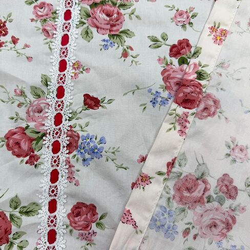 Country Rose Floral Valance Curtain Tie Up Gingham Ruffled Swag Curtain Light Filtering Rod Pocket Balloon Short Curtain for Kitchen Sink/Bathroom/Laundry Room 1 Panel (W59 X L31 Inch,Red White) in Saudi Arabia