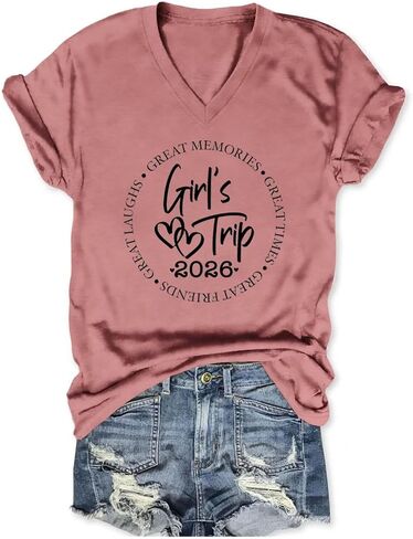 Girls Trip 2026 Shirts for Women Girls Trip Shirts Vacation Travel T-Shirt Short Sleeve Summer Beach Matching Tee Top in Saudi Arabia