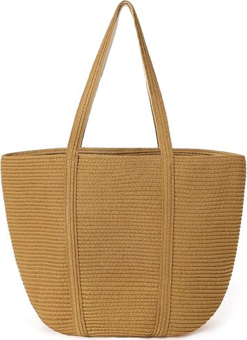 Straw Bag, Beach Bag Straw Beach Bags for Women Foldable Packable Beach Tote Lightweight Large Shoulder Handbags in Kuwait