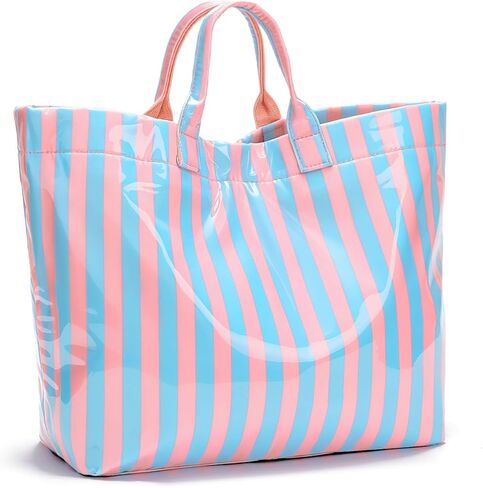 Striped PVC Tote Bag Large Glossy Striped Handbags Waterproof Top Handle Bag Plastic Tote Handbag Beach Travel Work in Saudi Arabia